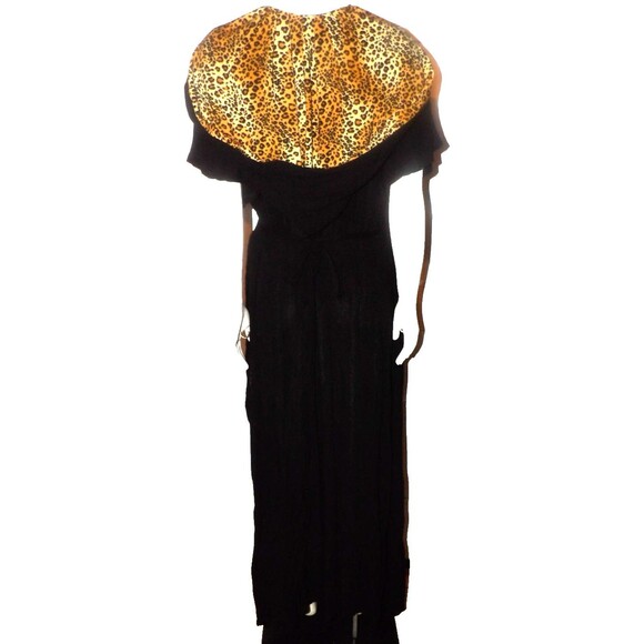The Oblong Box Shop XL 1X Rare Wrap Dress Black and Cheetah Print Hooded Maxi - Picture 5 of 12